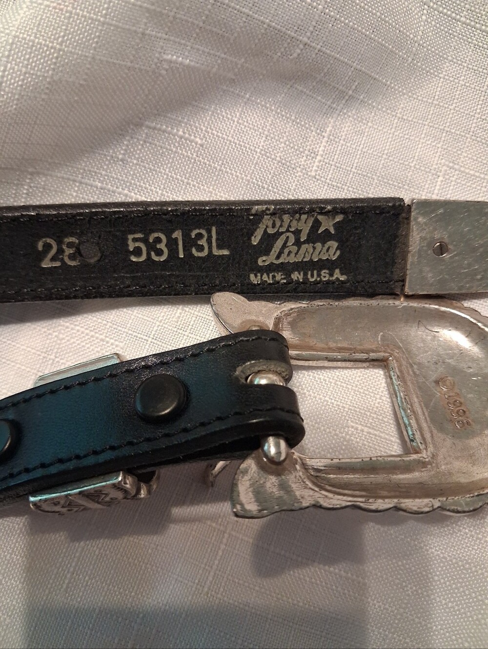 Tony Lama Vintage 1996 Western-Inspired Leather Belt with Silver Conchos - Picture 5 of 9